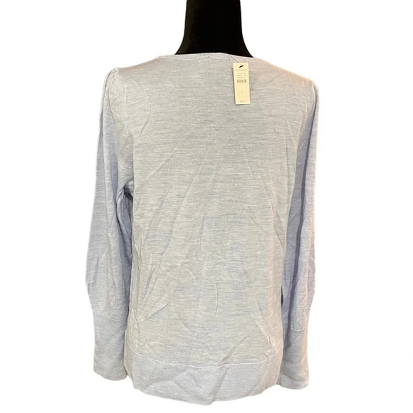 New with tags Talbots Merino Pearl Button Puff Sleeve Sweater Baby Blue Large - Picture 7 of 8